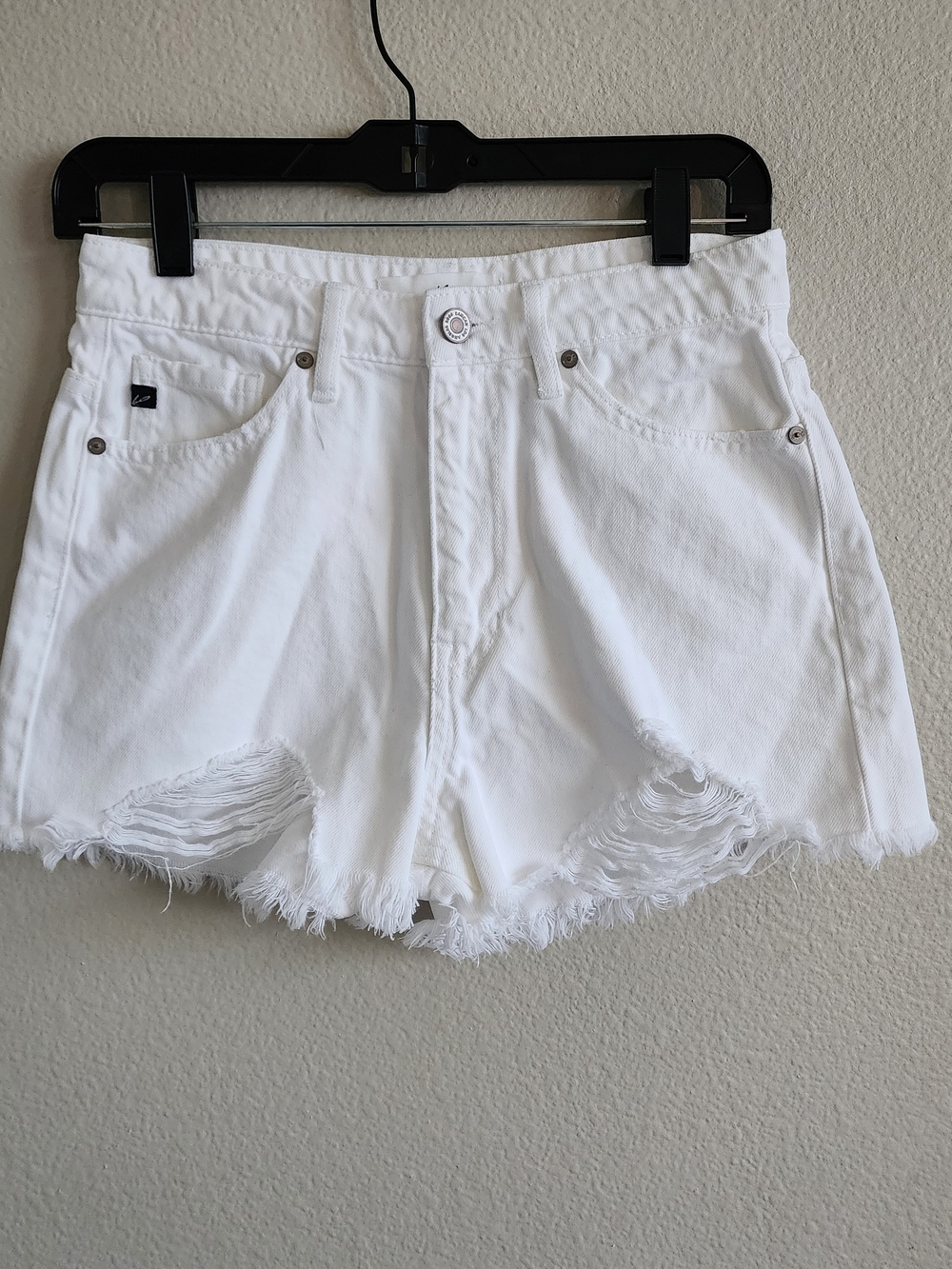 Kancan High Rise Distressed White Denim Shorts KC9145WT Size S